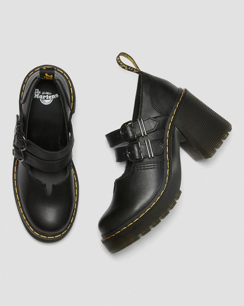 Black Women's Dr Martens Eviee Sendal Leather Heeled Mary Jane Shoes | CA 335HAP